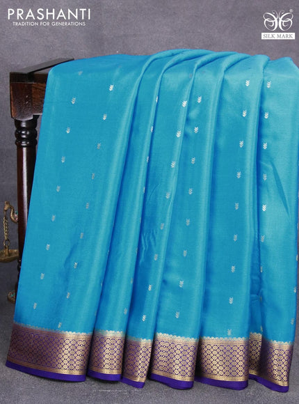 Pure mysore silk saree light blue and blue with allover zari woven buttas and zari woven border - {{ collection.title }} by Prashanti Sarees