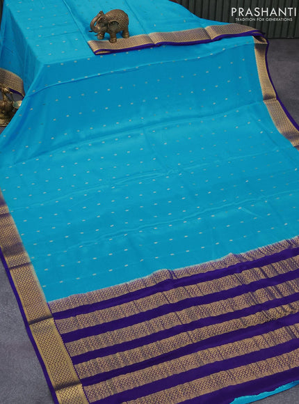 Pure mysore silk saree light blue and blue with allover zari woven buttas and zari woven border - {{ collection.title }} by Prashanti Sarees