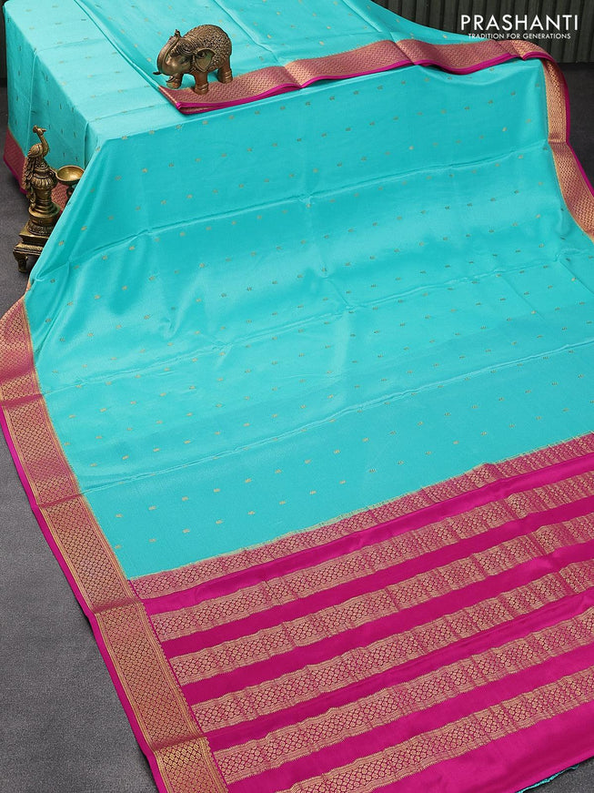 Pure mysore silk saree light blue and pink with allover zari woven buttas and zari woven border - {{ collection.title }} by Prashanti Sarees