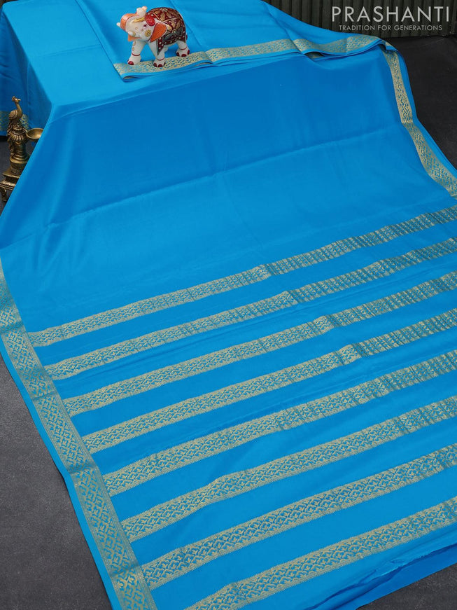 Pure mysore silk saree light blue and with plain body and zari woven border - {{ collection.title }} by Prashanti Sarees