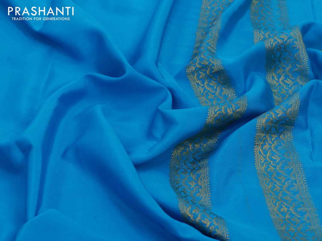 Pure mysore silk saree light blue and with plain body and zari woven border - {{ collection.title }} by Prashanti Sarees