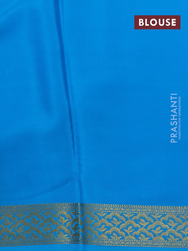 Pure mysore silk saree light blue and with plain body and zari woven border - {{ collection.title }} by Prashanti Sarees