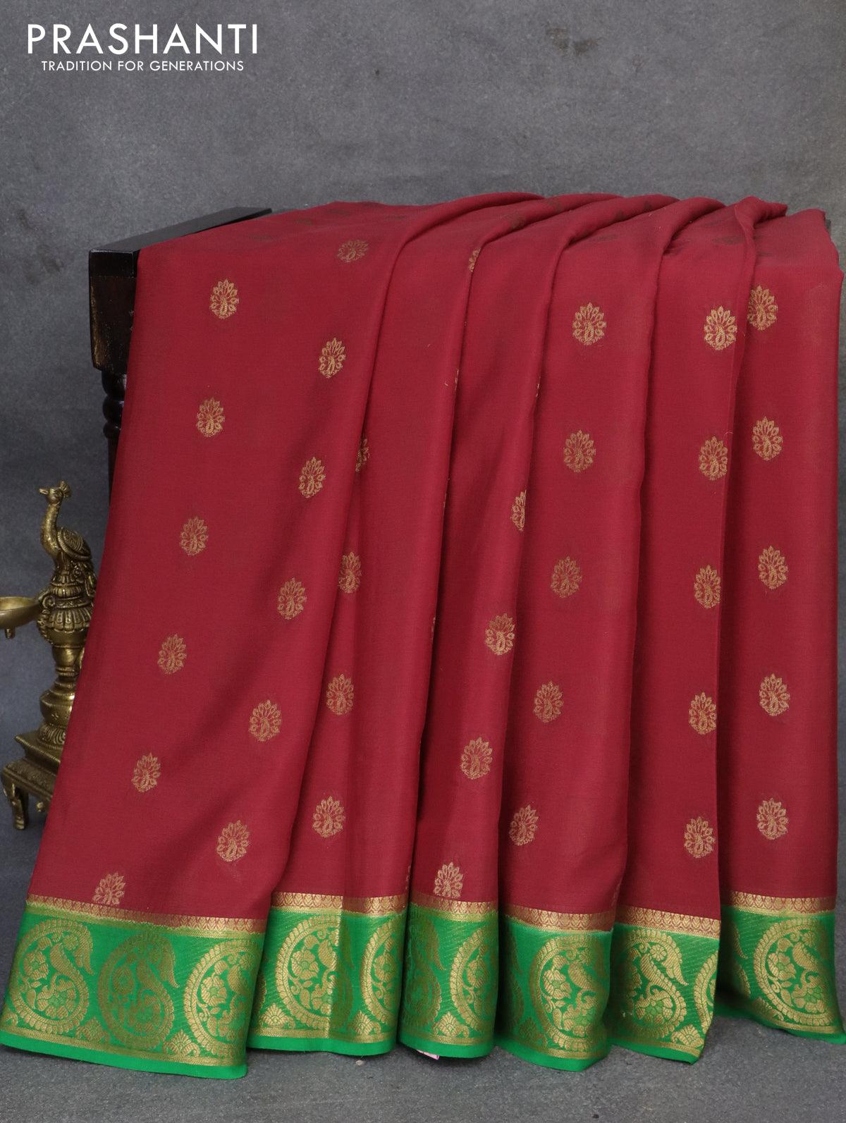 Banarasee Handwove Silk Cotton Saree With Antique Zari Buta & Border-D