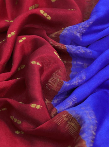 Pure mysore silk saree red and royal blue with allover zari woven buttas and peacock & paisley zari woven border - {{ collection.title }} by Prashanti Sarees