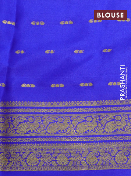 Pure mysore silk saree red and royal blue with allover zari woven buttas and peacock & paisley zari woven border - {{ collection.title }} by Prashanti Sarees