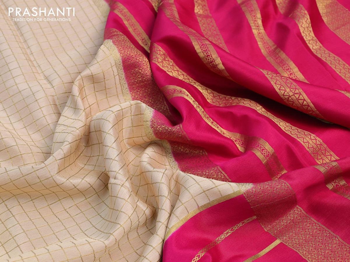 Nekar - Half White and Pink Double Warp Wedding Silk Saree