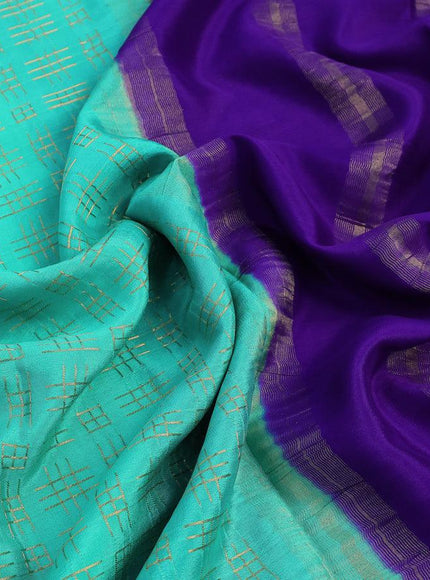 Pure mysore silk saree teal blue and blue with allover geometric zari weaves and zari woven border - {{ collection.title }} by Prashanti Sarees