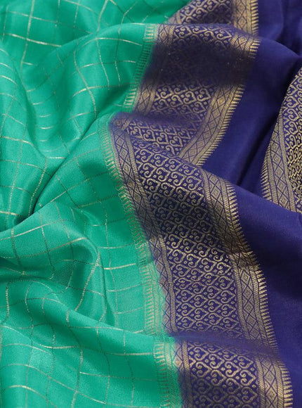 Pure mysore silk saree teal blue and blue with allover zari checked pattern and zari woven border - {{ collection.title }} by Prashanti Sarees