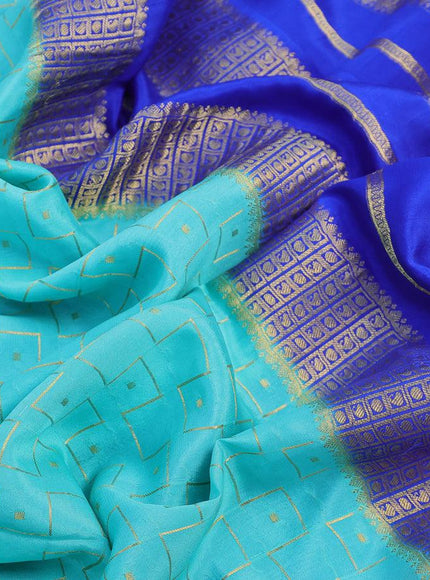 Pure mysore silk saree teal blue and blue with allover zari weaves and zari woven border - {{ collection.title }} by Prashanti Sarees