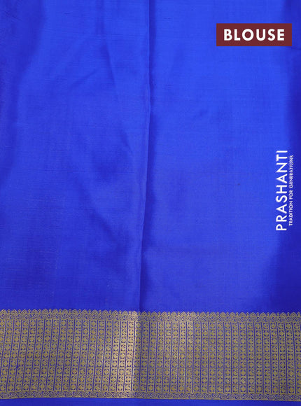 Pure mysore silk saree teal blue and blue with allover zari weaves and zari woven border - {{ collection.title }} by Prashanti Sarees