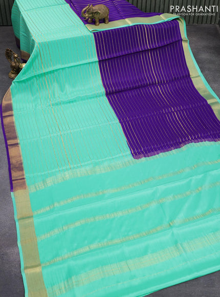 Pure mysore silk saree teal blue and blue with half & half style and zari woven border - {{ collection.title }} by Prashanti Sarees