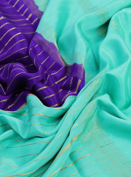 Pure mysore silk saree teal blue and blue with half & half style and zari woven border - {{ collection.title }} by Prashanti Sarees