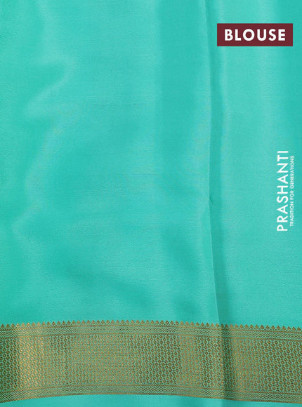 Pure mysore silk saree teal blue and blue with half & half style and zari woven border - {{ collection.title }} by Prashanti Sarees