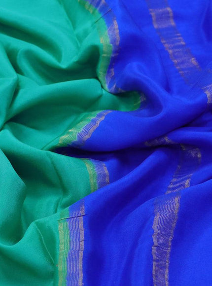 Pure mysore silk saree teal blue and blue with plain body and zari woven border - {{ collection.title }} by Prashanti Sarees