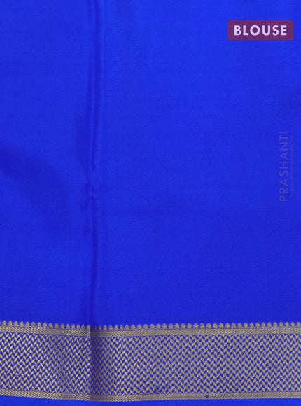 Pure mysore silk saree teal blue and blue with plain body and zari woven border - {{ collection.title }} by Prashanti Sarees