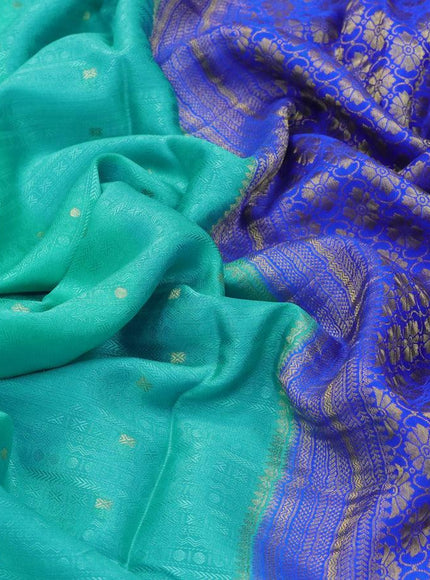 Pure mysore silk saree teal blue and royal blue with allover self emboss & zari buttas and zari woven border - {{ collection.title }} by Prashanti Sarees