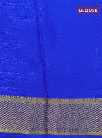 Pure mysore silk saree teal blue and royal blue with allover self emboss & zari buttas and zari woven border - {{ collection.title }} by Prashanti Sarees