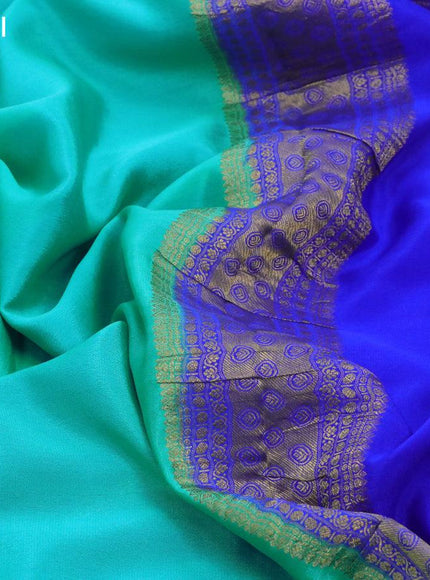 Pure mysore silk saree teal blue and royal blue with plain body and zari woven border - {{ collection.title }} by Prashanti Sarees