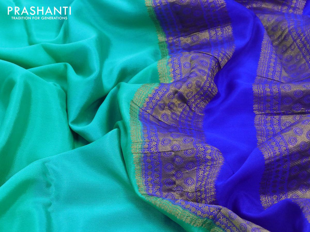 Pure mysore silk saree teal blue and royal blue with plain body and zari woven border - {{ collection.title }} by Prashanti Sarees