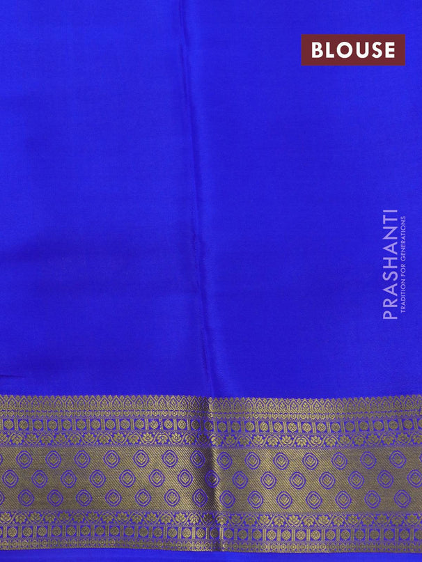 Pure mysore silk saree teal blue and royal blue with plain body and zari woven border - {{ collection.title }} by Prashanti Sarees