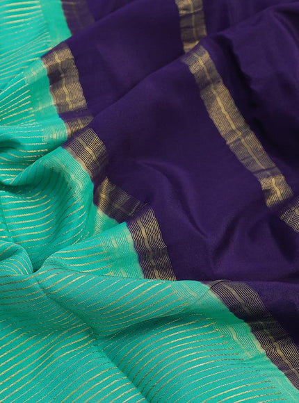 Pure mysore silk saree teal green and dark blue with allover zari woven stripes pattern and zari woven border - {{ collection.title }} by Prashanti Sarees