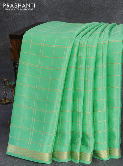 Pure mysore silk saree teal green with allover zari checked pattern and small zari woven border - {{ collection.title }} by Prashanti Sarees