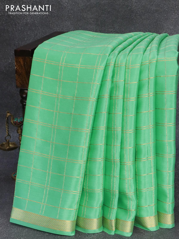 Pure mysore silk saree teal green with allover zari checked pattern and small zari woven border - {{ collection.title }} by Prashanti Sarees