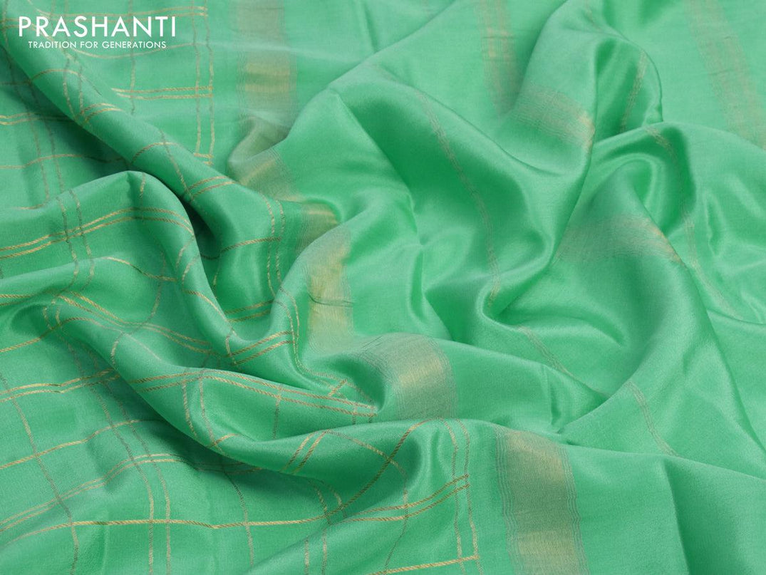 Pure mysore silk saree teal green with allover zari checked pattern and small zari woven border - {{ collection.title }} by Prashanti Sarees