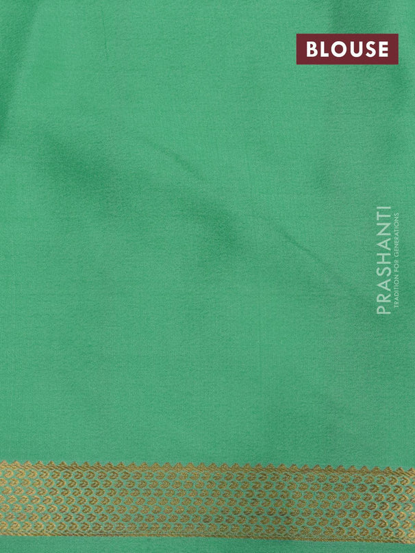 Pure mysore silk saree teal green with allover zari checked pattern and small zari woven border - {{ collection.title }} by Prashanti Sarees