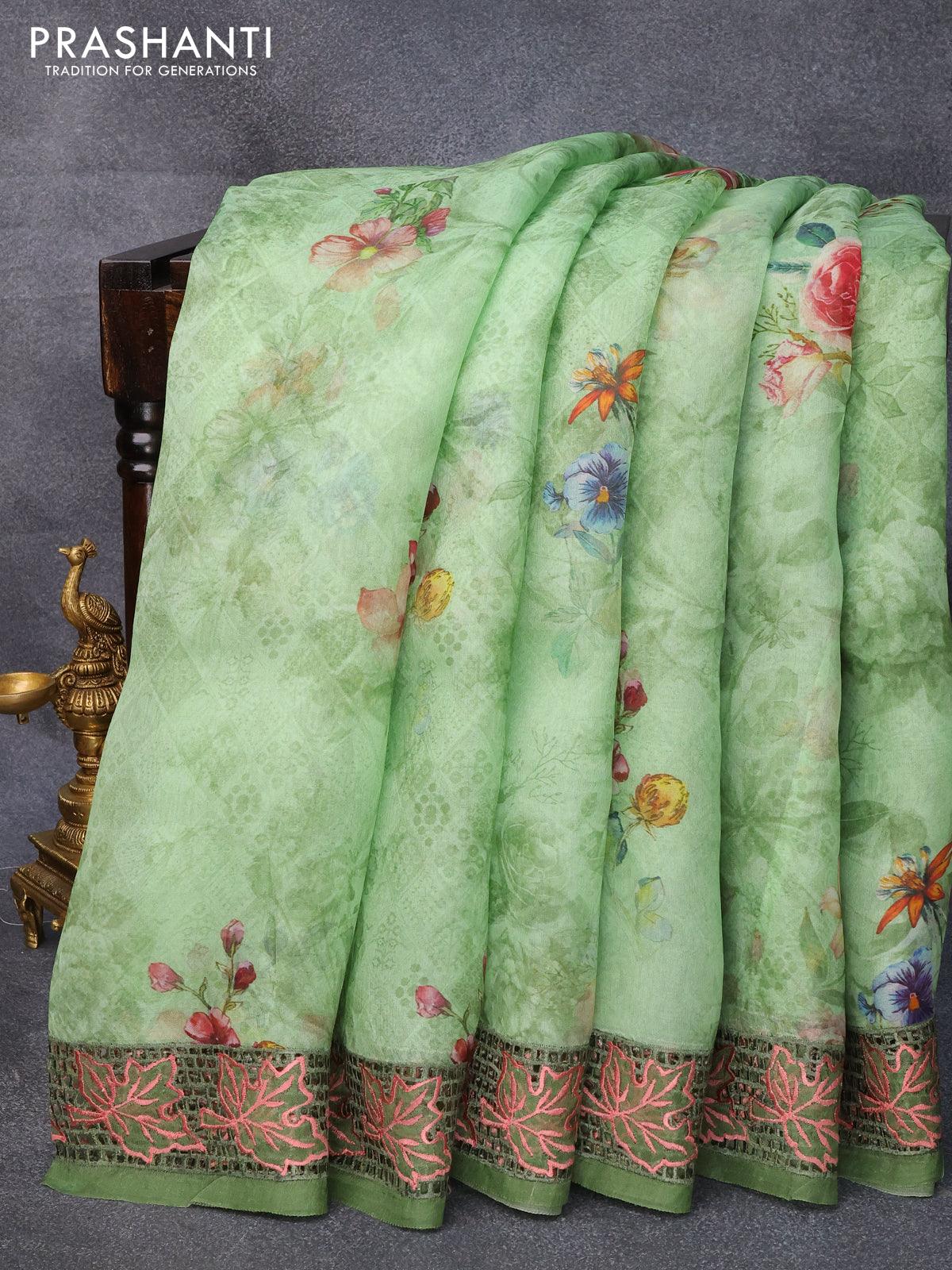 Soft Yellow Pure Organza Parsi Gara Hand Embroidered Saree