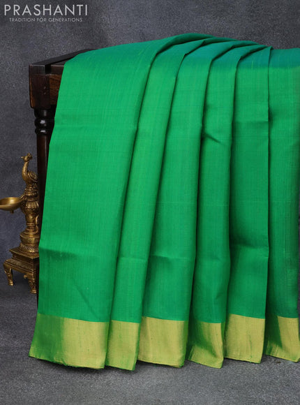 Pure raw silk saree green and magenta pink with plain body & ikat weaves pallu and zari woven border - {{ collection.title }} by Prashanti Sarees