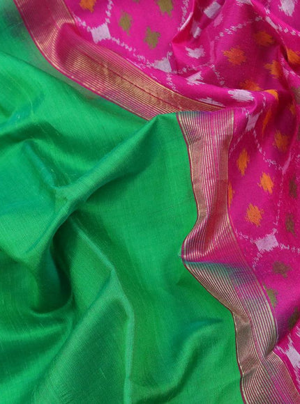 Pure raw silk saree green and magenta pink with plain body & ikat weaves pallu and zari woven border - {{ collection.title }} by Prashanti Sarees