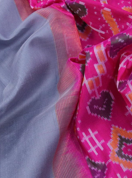 Pure raw silk saree grey and pink with plain body & ikat weaves pallu and copper \zari woven border - {{ collection.title }} by Prashanti Sarees