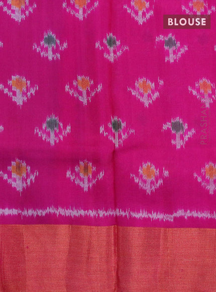 Pure raw silk saree grey and pink with plain body & ikat weaves pallu and copper \zari woven border - {{ collection.title }} by Prashanti Sarees