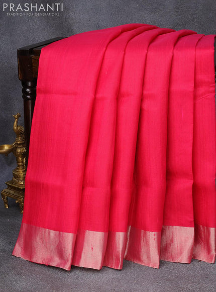 Pure raw silk saree pink and royal blue with plain body & ikat weaves pallu and silver zari woven border - {{ collection.title }} by Prashanti Sarees