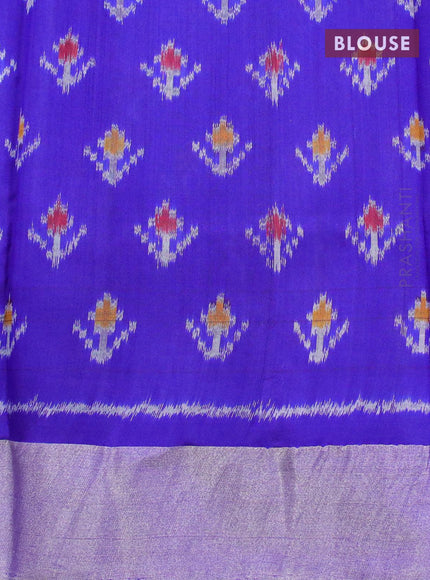 Pure raw silk saree pink and royal blue with plain body & ikat weaves pallu and silver zari woven border - {{ collection.title }} by Prashanti Sarees