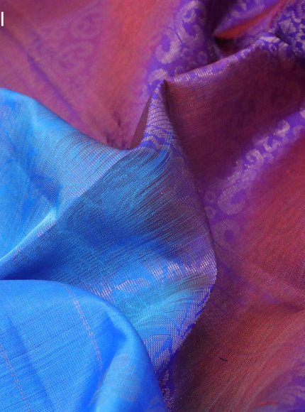 Pure soft silk saree cs blue and dual shade of bluish red with allover silver zari weaves & buttas and rich zari woven border - {{ collection.title }} by Prashanti Sarees