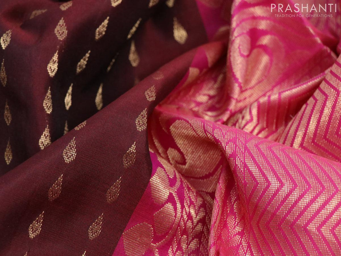 Pure soft silk saree deep maroon and pink with allover zari woven butta weaves and zari woven simple border - {{ collection.title }} by Prashanti Sarees