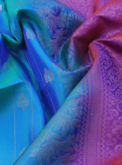 Pure soft silk saree dual shade of blue and dual shade of purple with allover zari weaves & buttas and zari woven border - {{ collection.title }} by Prashanti Sarees