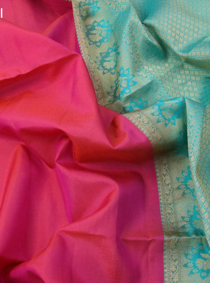 Pure soft silk saree dual shade of pink and teal blue with plain body and zari woven checked border - {{ collection.title }} by Prashanti Sarees