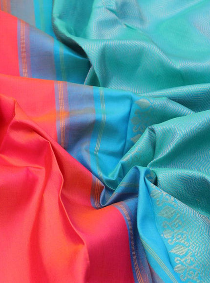 Pure soft silk saree dual shade of pinkish yellow and dual shade of teal blue with zari woven buttas and zari woven butta border - {{ collection.title }} by Prashanti Sarees