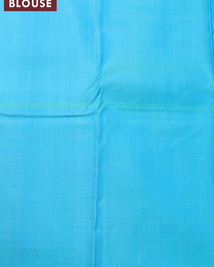 Pure soft silk saree dual shade of pinkish yellow and dual shade of teal blue with zari woven buttas and zari woven butta border - {{ collection.title }} by Prashanti Sarees