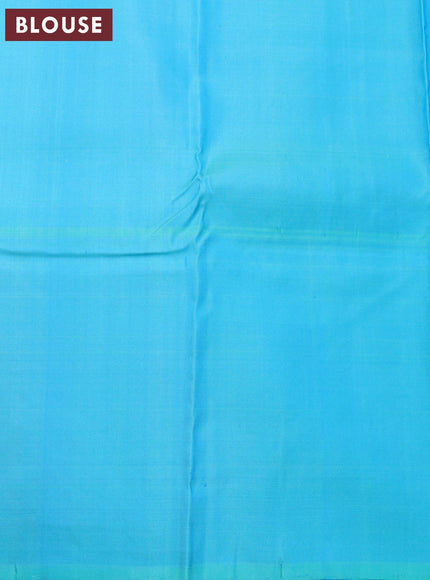 Pure soft silk saree dual shade of pinkish yellow and dual shade of teal blue with zari woven buttas and zari woven butta border - {{ collection.title }} by Prashanti Sarees