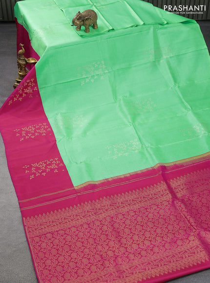 Pure soft silk saree dual shade of teal green and pink with zari woven buttas and zari woven butta border - {{ collection.title }} by Prashanti Sarees