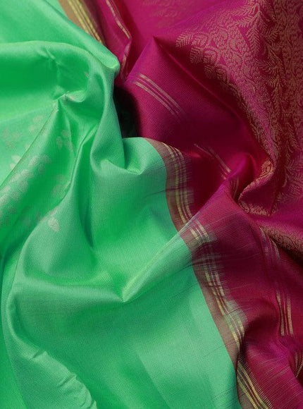 Pure soft silk saree dual shade of teal green and pink with zari woven buttas and zari woven butta border - {{ collection.title }} by Prashanti Sarees