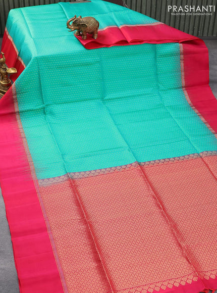 Pure soft silk saree green and dual shade of pink with allover zari woven butta weaves and zari woven simple border - {{ collection.title }} by Prashanti Sarees