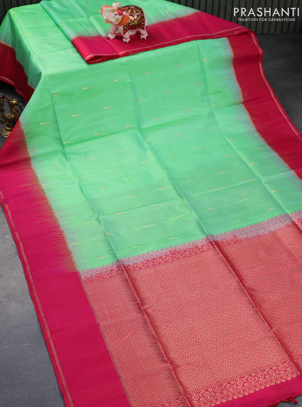 Pure soft silk saree green shade and dual shade of pink with allover zari woven buttas and rettapet zari woven border - {{ collection.title }} by Prashanti Sarees