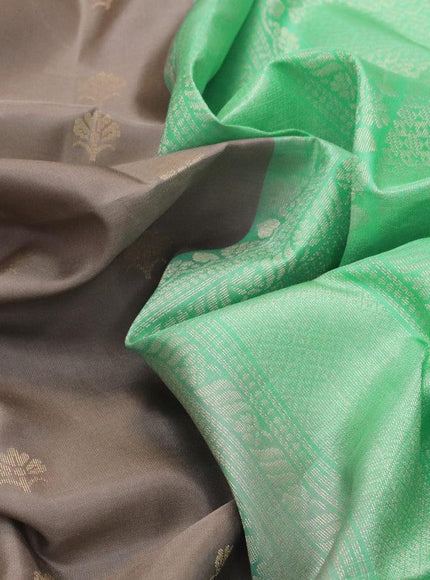 Pure soft silk saree grey shade and teal green shade with zari woven floral buttas and zari woven border - {{ collection.title }} by Prashanti Sarees