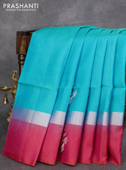 Pure soft silk saree light blue and dual shade of pink with silver & copper zari woven floral buttas and silver zari woven simple border - {{ collection.title }} by Prashanti Sarees