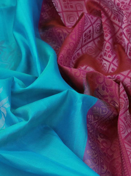 Pure soft silk saree light blue and dual shade of pink with silver & copper zari woven floral buttas and silver zari woven simple border - {{ collection.title }} by Prashanti Sarees